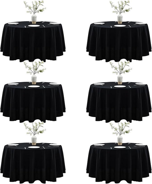 ITWMTTO 6-Pack Black Round Tablecloth 120 Inch - Polyester Fabric Table Cloth Round Table Cover for Round Tables - Reusable & Washable