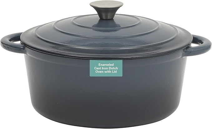 Gibson Home Addlestone 5 Qt Enameled Cast Iron Dutch Oven Pot with Lid ??Round, Oven Safe to 500째F, Ideal for Bread Baking & Stews - Gradient Navy Blue