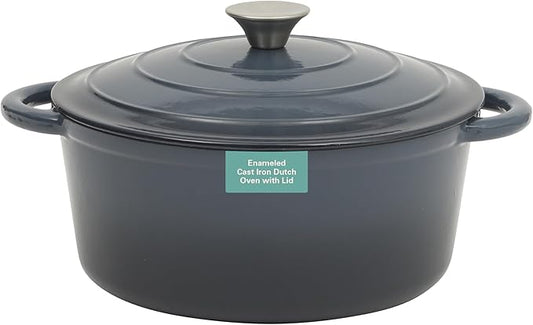 Gibson Home Addlestone 5 Qt Enameled Cast Iron Dutch Oven Pot with Lid ??Round, Oven Safe to 500째F, Ideal for Bread Baking & Stews - Gradient Navy Blue