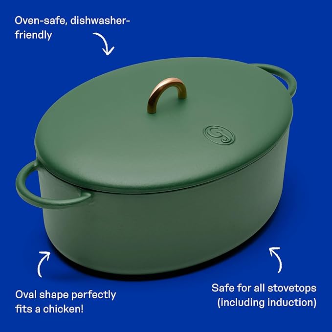 Great Jones Dutchess Cast Iron Dutch Oven Pot With Lid (Broccoli) - Large 6.75 Quart Size, Dual Handles - All Stovetop Safe - 500째 Dutch Oven For Bread Baking | Dishwasher Friendly