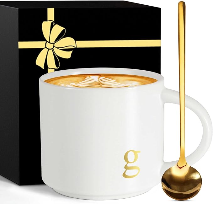 Monogrammed Ceramic Large Coffee Mug Tea Cup Happy Birthday Gifts for Adult Men Women Who Have Everything Want Nothing Dad Mom Guys People Couples Parents Cool Funny Unique Special Christmas Present,G