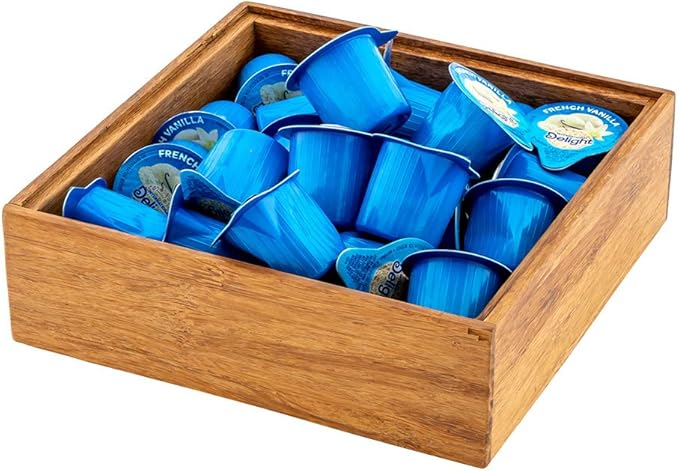 Eco Display 6.5 Inch x 6.5 Inch x 2 Inch Bamboo Condiment Container, 1 Medium Spice Box - Chip-Resistant, For Seasoning, Spices, Condiments, Natural Bamboo Bamboo Organizer Box, Restaurantware