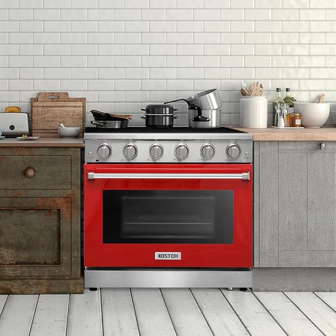 KOSTCH 30 inch Professional Electric Range with 5 Heating Elements Cooktop, 4.55 Cu. Ft. Convection Oven Capacity, Smooth Glass Top, in Stainless Steel, KOS-30RE06H (Red)