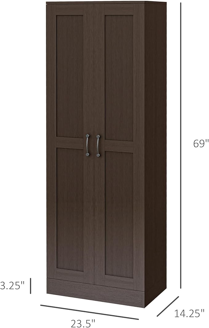 HOMCOM Kitchen Pantry, 69" Tall Storage Cabinet with Adjustable Shelves, Modern Kitchen Storage Cabinet with Soft Close Doors, Coffee