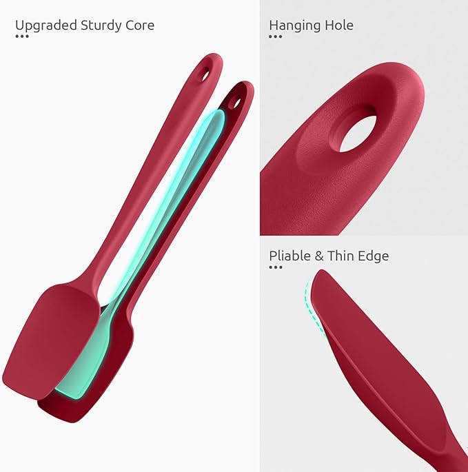 U-Taste Silicone Spoon Spatula Set, 600쨘F High Heat Resistant Food Grade Flexible Rubber Scraper, Integrated Cooking Mixing Baking Kitchen Utensils Set of 3 for Nonstick Cookware (Red)