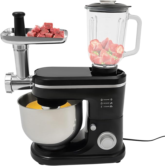 3 In 1 Stand Mixer 700W 120V Electric Mixer Multifunctional Mixer with 6L Mixing Bowl & 1.5L Juice Container Stainless Steel Kitchen Mixer for Kitchens, Restaurants, Bakeries (Black)