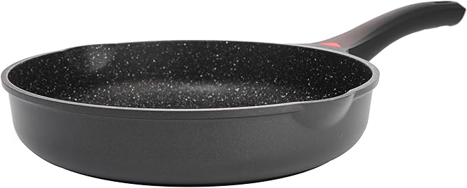 9.5 Inch Non Stick Frying Pan Granite Coated with Pour Spout - 1.9 Quart Skillets & Frying Pans with Comfort Stay Cool Grip Handle - Induction Compatible- Non Toxic PFOA Free Cookware (Black)