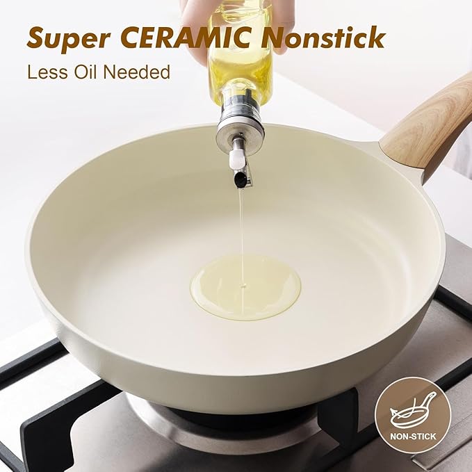 Premium Nonstick Cookware (White Skillet, 9.5")