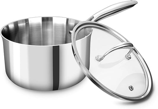 KEAWELL K3 Premium 3-Quart Tri-Ply Stainless Steel Saucepan with Lid, Induction & Oven Safe up to 600째F, Even Heating, Professional Cookware for All Stovetops (3-Qt)