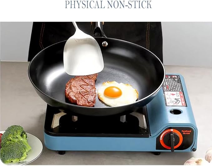 11.8"(30cm) Cast Iron Skillet Frying Pan Physical Non-Stick Cooking Pan with Wooden Handle, Use on the Gas & Electric Stove, Oven, Induction Cooktop, Grill or Over a Campfire,Fried Beef Steak