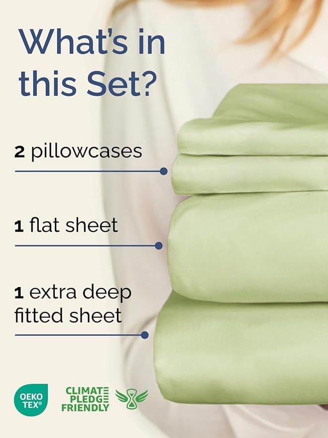 Extra Deep Pocket Cal King Sheets - 4 Piece Breathable & Cooling Bed Sheets - Hotel Luxury Bed Sheet Set - Soft, Wrinkle Free & Comfy - Easily Fits Extra Deep Mattresses - Light Sage Green Sheets Set