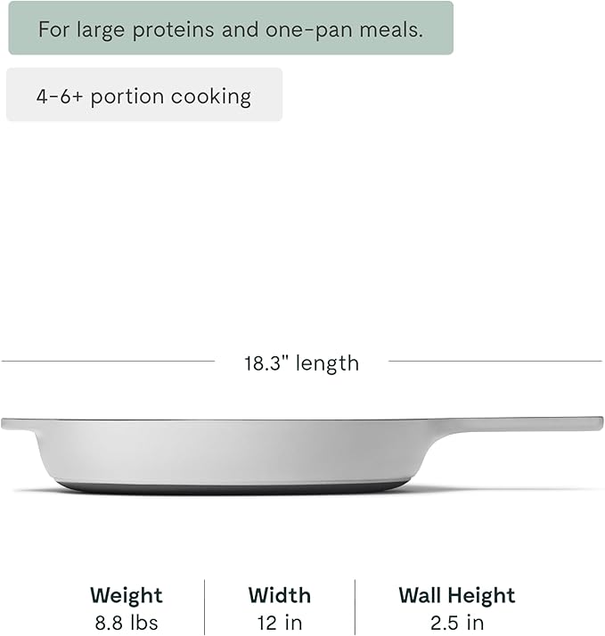 Caraway Cast Iron Skillet - 12??Enameled Cast Iron Pan With 3 Layer Enamel Coating - No Seasoning Required - Compatible With All Stovetops - Free From Forever Chemicals - Gray