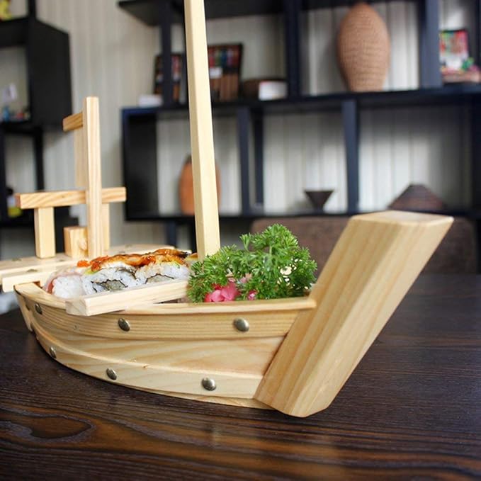 Kichgather 27.6??Wooden Sushi Serving Tray Boat Plate for Restaurant or Home