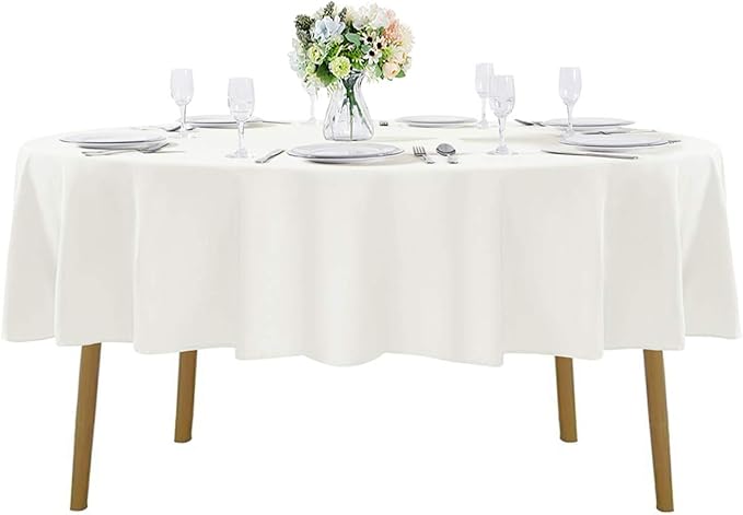 Cupuamon 70 inch Round Tablecloth Washable Polyester Table Cloth Decorative Table Cover for Wedding Party Dining Banquet（70 inch,Ivory）