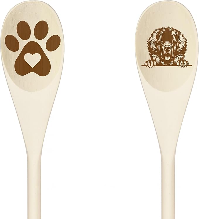 LEONBERGER Wooden Spoons for Cooking, Serving or Decorative Kitchen Utensils Set Dog Lover Dog Mom/Dad Gift with Peeking Dog Designs, Paw Print and Dog Head, Kitchen Utensils Set of 2