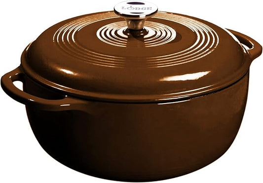 Lodge 6 Quart Enameled Cast Iron Dutch Oven with Lid ??Dual Handles ??Oven Safe up to 500째 F or on Stovetop - Use to Marinate, Cook, Bake, Refrigerate and Serve ??Burnt Sienna