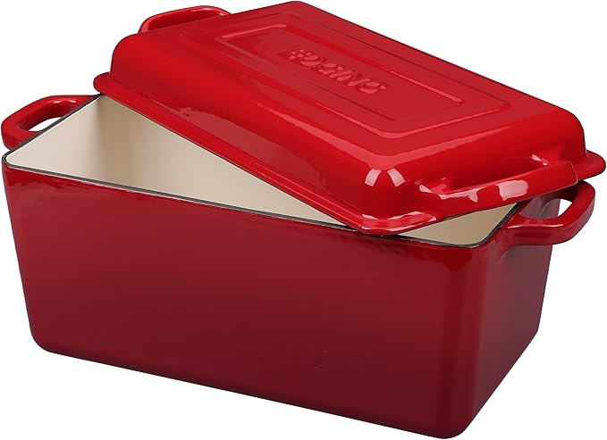 Enameled Cast Iron Dutch Oven, Oblong Bread Oven for Sourdough Bread Baking, Baking Pan, Dual Handles, Oven Safe, 4 Quart,Red