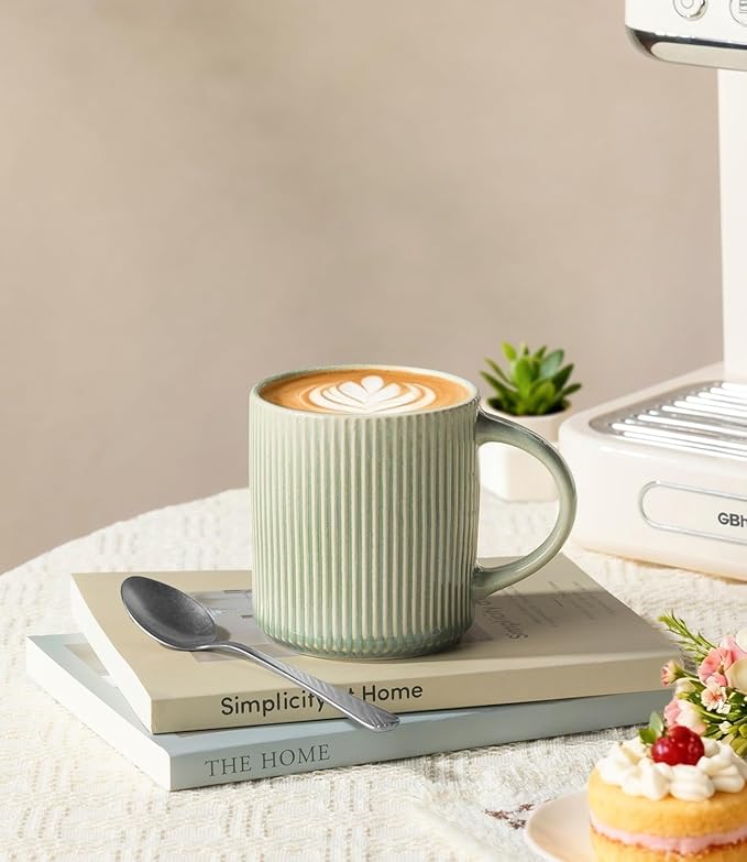 GBhome Coffee Mugs Set for 6, 11oz Coffee Cups with Handle for Man,Woman,Dad,Mom, Stoneware Mugs Sets for Coffee, Latte,Tea, Hot Cocoa, Milk, Dishwasher&Microwave Safe,Light Green