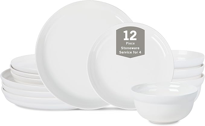 Stone Lain Virtuo 12-Piece Dinnerware Set Porcelain, White