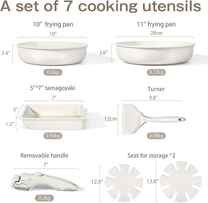 GiPP Ceramic Pots and Pans Set Non Stick, Nonstick Detachable Handle Cookware Sets, Non Toxic Induction Kitchen Pot and Pan with Removable Handle, Healthy RV Cookware, Dishwasher 竊냀ven Safe, 7 Piece