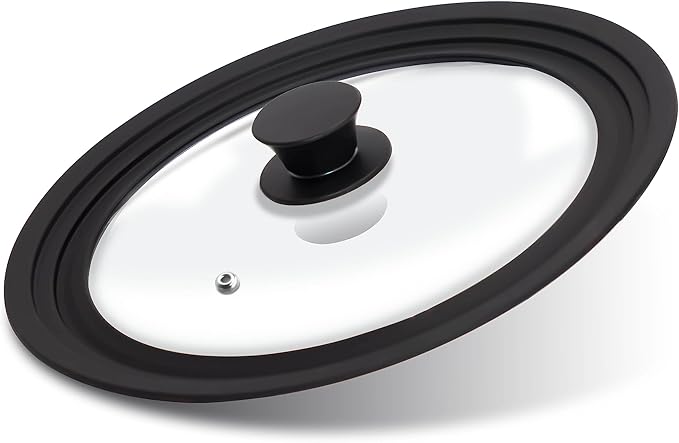 Tempered Glass Lid - Universal Lid with Heat Resistant Silicone Rim for Pots, Pans and Skillets - Pan Cover Replacement Lid Fits 10", 11" and 12" Diameter Cookware
