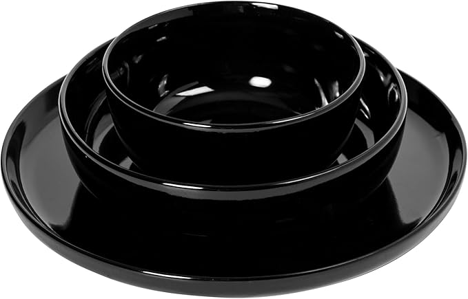 Gibson Home Oslo 12-Piece Porcelain Chip and Scratch Resistant Dinnerware Set, Service for 4 ??Black Plates and Bowls, Microwave & Dishwasher Safe