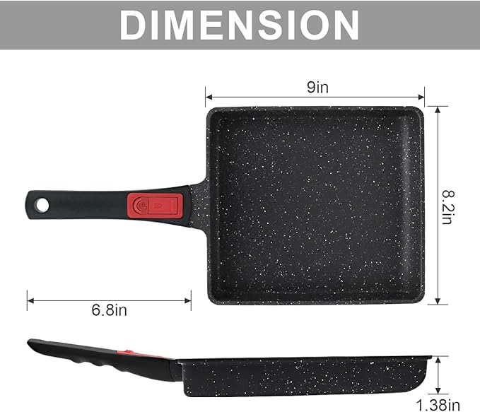 Nonstick Tamagoyaki Pan Large, Japanese Omelette Pan Nonstick, Japanese Square Egg Pan with Detachable Handle, PFAS & PFOA-Free, Oven Safe, 9" x 8.2"