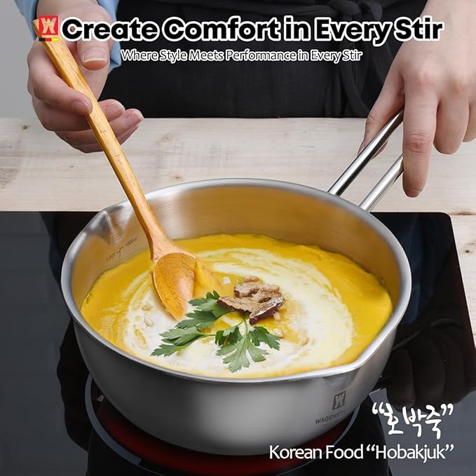 Stainless Steel Baby Wok 200mm / 7.87inches, 3-Ply Base with Aluminum Core, All Cooktops, Multipurpose Saucepan, Ramen Pot, On-the-go Cooking Pot for Outdoor or Camping