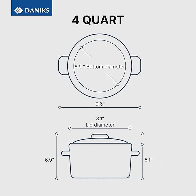 Daniks Standard 4 Quart Stainless Steel Stock Pot with Glass Lid, Try-Ply Bottom for Even Heating, Induction Compatible, Dishwasher Safe, Built-In Measuring Scale, Silver