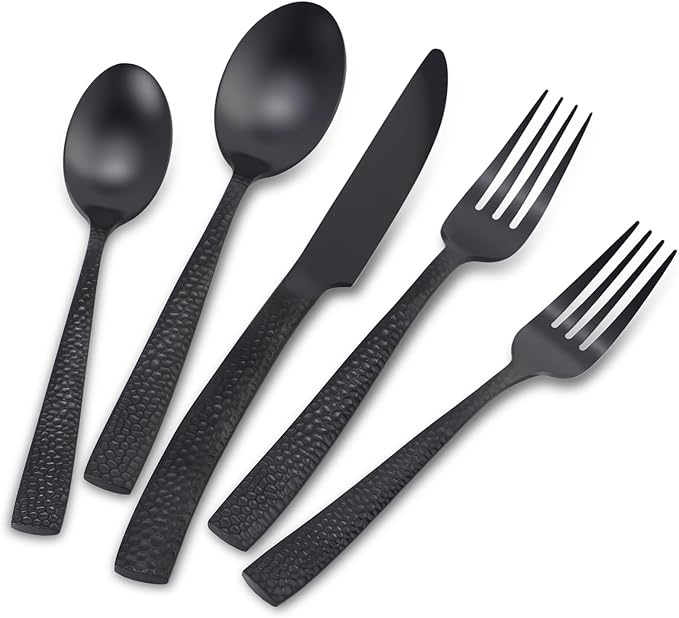 Matte Black Hammered Flatware Set Stainless Steel Silverware Set 20 Pieces Cutlery Set for Home Kitchen Restaurant Hotel Housewarming Wedding Gift Service for 4