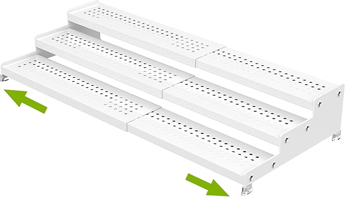 Spice Rack Organizer for Cabinet, 3 Tier Expandable shelf, Great for Kitchen Cabinets, Cupboard,Pantry and more,Metal plate with hole (1 Pack/White,9.45" D x 12.8"~24?쏬 x 3.56" H)