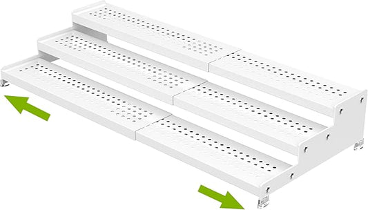 Spice Rack Organizer for Cabinet, 3 Tier Expandable shelf, Great for Kitchen Cabinets, Cupboard,Pantry and more,Metal plate with hole (1 Pack/White,9.45" D x 12.8"~24?쏬 x 3.56" H)