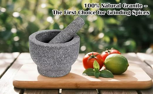Heavy Duty Mortar and Pestle Set,2 Cup, 100% Granite Stone Molcajete Guacamole Bowl, Grind Seeds, Spices, Crush Garlic, Kitchen Muddler for Fresh Herbs, Great Gift