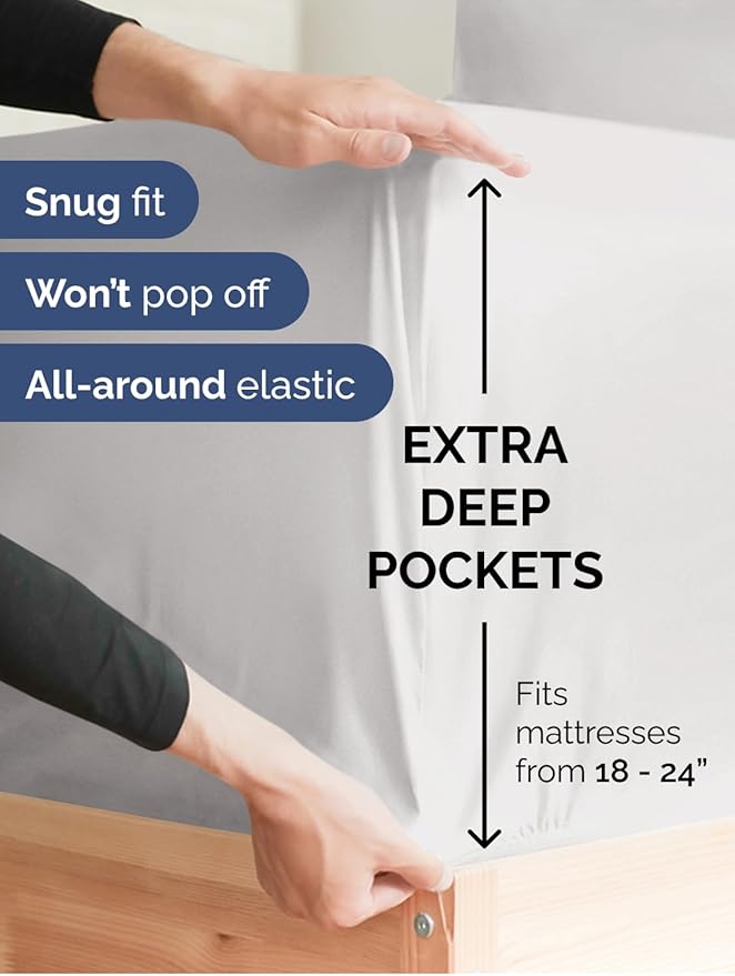 Extra Deep Pocket Split King Sheets - 5 Piece Breathable & Cooling Bed Sheets - Hotel Luxury Bed Sheet Set - Soft, Wrinkle Free & Comfy - Easily Fits Extra Deep Mattresses - French Grey Sheets Set