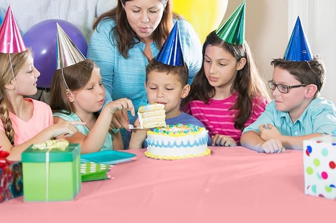 Party Solids 54 Inch X 300 Feet Pink Plastic Table Cover Roll in A Cut - to - Size Box with Convenient Slide Cutter. Cuts Up to 36 Rectangle 8 Feet Plastic Disposable Tablecloths