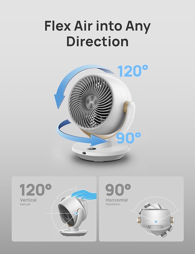 Dreo Fan for Bedroom, Desk Air Circulator Fans with Remote, 11 Inch Table Fan for Whole Room, 60ft Powerful Airflow, 120째 Vertical Manual and 90째 Oscillating, 4 Speeds, 8H Timer, 28dB Quiet, Home