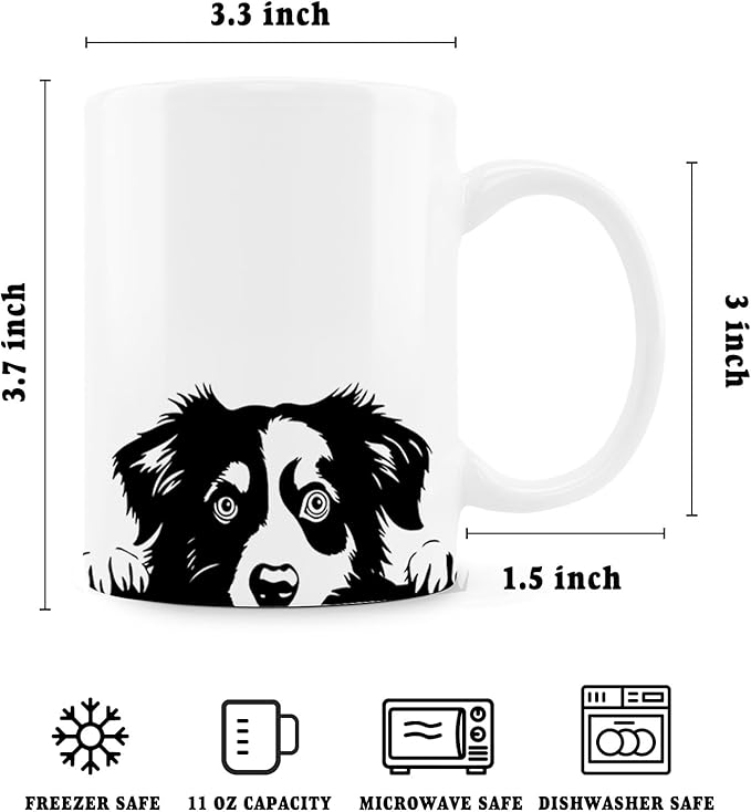 Funny Peeking Border Collie Mug, Border Collie Gifts for Women Men, Gifts for Dog Lovers, Ceramic Coffee Mug 11 oz