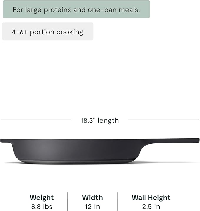 Caraway Cast Iron Skillet - 12??Enameled Cast Iron Pan With 3 Layer Enamel Coating - No Seasoning Required - Compatible With All Stovetops - Free From Forever Chemicals - Charcoal