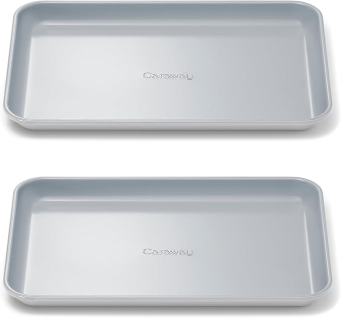 Caraway Nonstick Ceramic Small Baking Sheet Duo (9x13?? ??Non-Toxic, PTFE & PFOA Free ??Oven Safe ??Aluminized Steel Core ??Mini Sheet Pan for Baking, Roasting & More - Gray