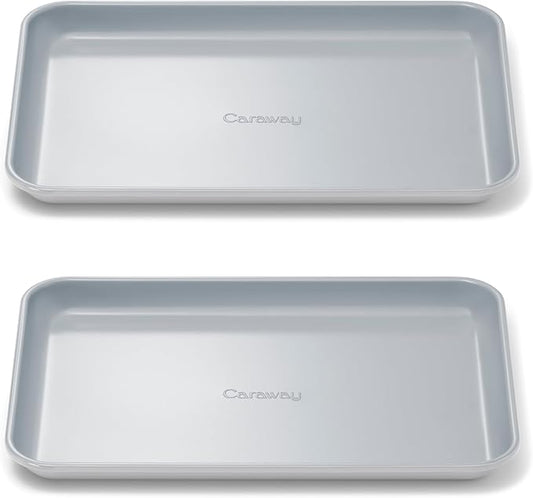 Caraway Nonstick Ceramic Small Baking Sheet Duo (9x13?? ??Non-Toxic, PTFE & PFOA Free ??Oven Safe ??Aluminized Steel Core ??Mini Sheet Pan for Baking, Roasting & More - Gray