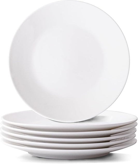 White Salad Plates Set of 6, 7.5 Inch Ceramic Plates ??White Porcelain Appetizer & Dessert Plates for Kitchen, Salad, Snack & Everyday Use, Microwave & Dishwasher Safe