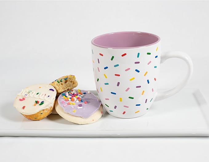 Lavender Cute Coffee Mug with Rainbow Sprinkles | Birthday Cake Coffee Cup Gift | Large White Ceramic Cup | Ice cream and Dunkin Donuts Coffee Mugs