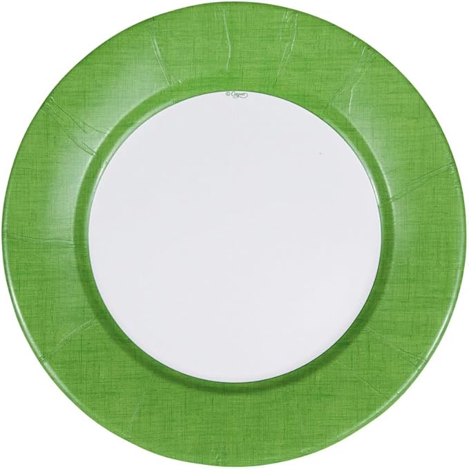 Caspari Linen Border Paper Dinner Plates in Moss Green - Pack of 8