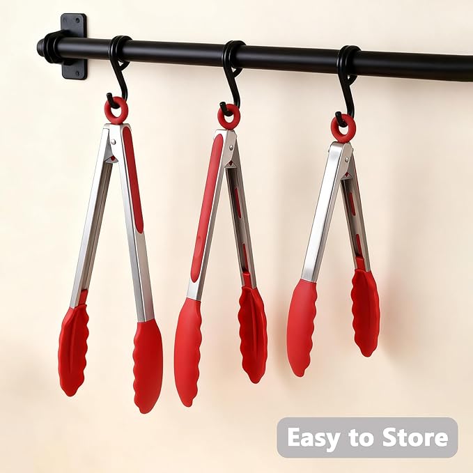 Kitchen Tongs for Cooking w Non-Stick Silicone Tips, 600째F Heat Resistant Silicone Cooking Food Tong Set Heavy Duty Stainless Steel Handle for Baking Grilling BBQ Salad Serving, 7" 9" and 12"