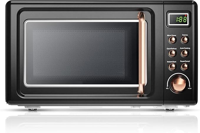 ARLIME Retro Microwave 0.7Cu.ft, 700 Watt Countertop Microwave with 5 Micro Power Defrost & Auto Cooking Function, LED Display, Child Lock, Small Microwave for Kitchen, RV, Dorm (Golden)