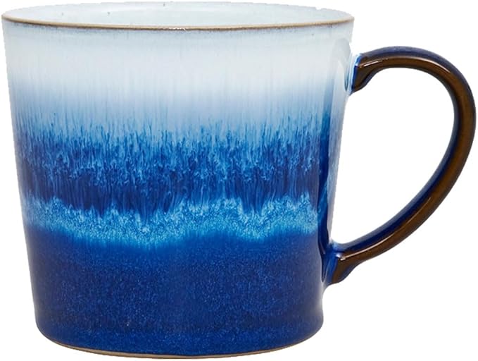 Denby - Blue Haze Large Coffee Mug Set of 4-13.5 Ounce Stoneware Tea Mug Set For Office & Home - Dishwasher Safe, Microwave Safe - Ceramic Tea Cups With Blue White Glaze
