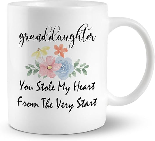 Granddaughter Gift Coffee Mug - You Stole My Heart Ceramic Tea Cup 11oz - From Grandma Grandpa