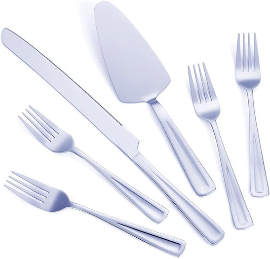 GoGeiLi 6-Piece Cake Serving Set, 13-inch Wedding Cake Knife and Server with 4 Dessert Forks, Premium 18/0 Stainless Steel, Elegant Mirror Finish, Dishwasher Safe