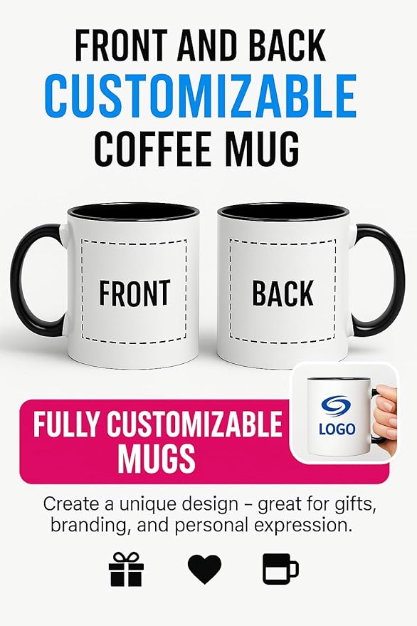 Personalized Coffee Mug | Custom Photo, Text, or Logo Cup (11oz, Black Rim, Inner, and Handle) |Dishwasher & Microwave Safe |Unique Gift for Men & Women ?밫aza Personalizada