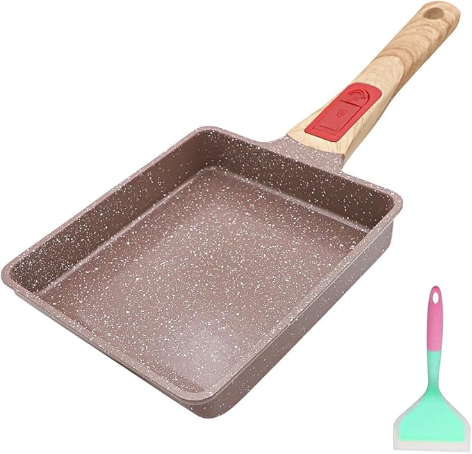 Ceramic Nonstick Tamagoyaki Pan, Japanese Omelette Pan egg pan with Detachable Handle, Oven Safe, 7.48??x 6.8??(Brown)